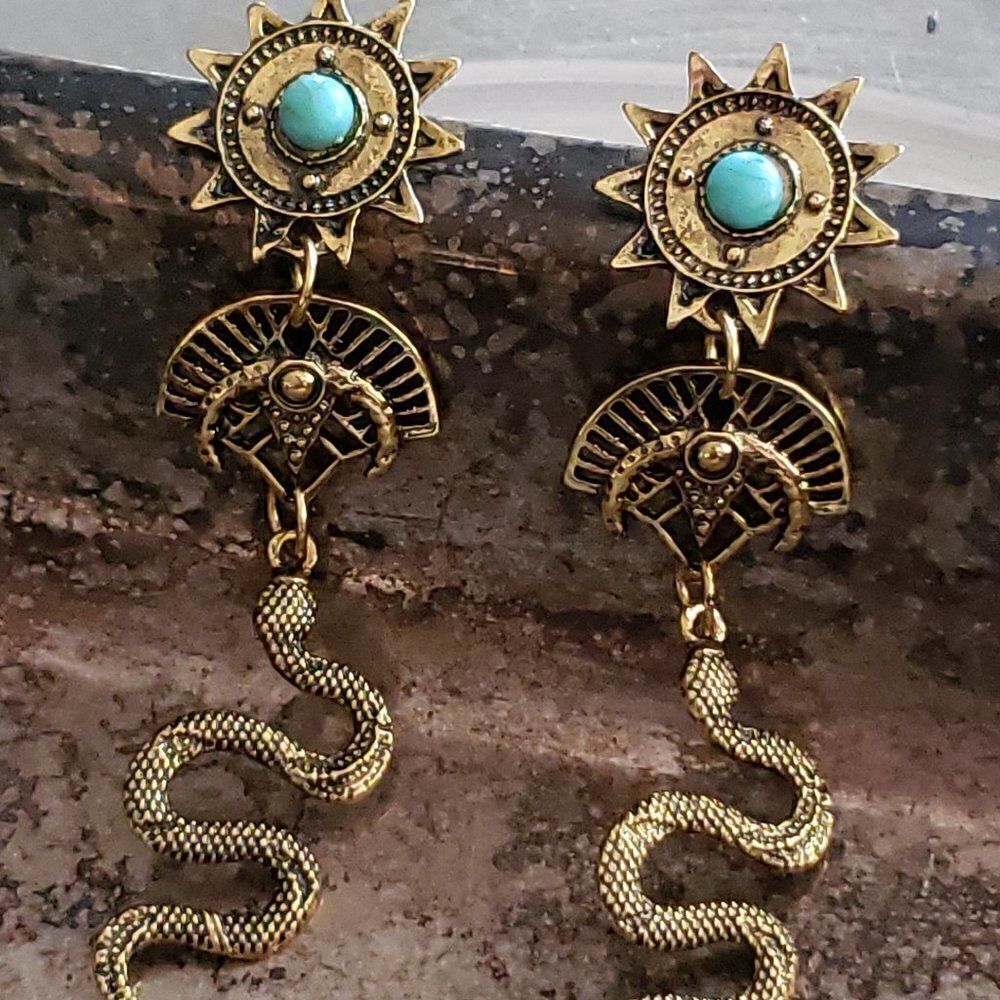 Artisan Goddess Snake Earrings - Picture 4 of 15